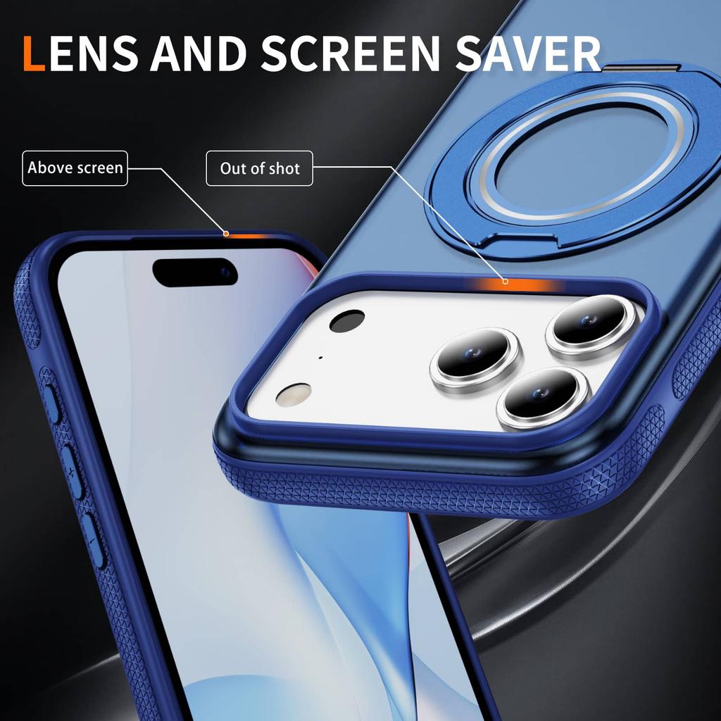 360 Magnetic Stand for iPhone 17/Air/16/15/14/13/12 Pro Max 11 Case, Fit for Magnetic Rotatable Ring Kickstand Slim Translucent