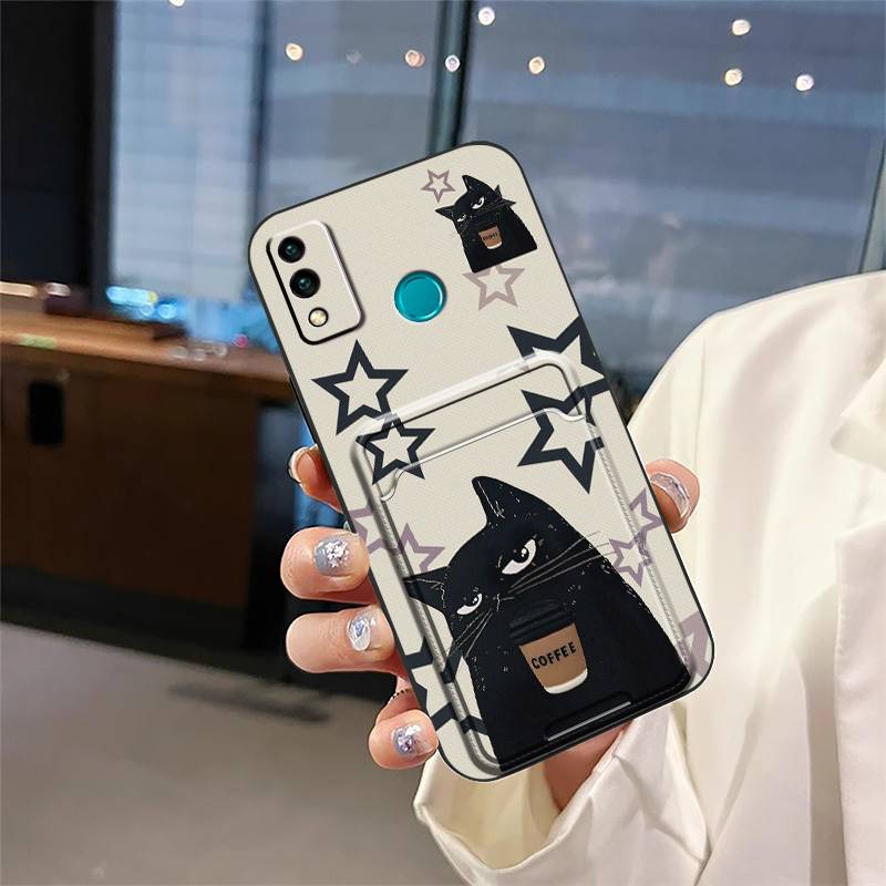 Cute TPU Phone Case For Huawei Honor 9X Lite Graffiti Full Wrap Card Sleeve Back Cover Cover Card Slot Dirt-resistant