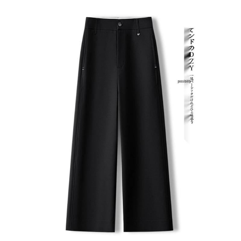 Khaki Women's Wide-Leg Pants – Spring/Autumn 2025: Draped, Nine-Point, Casual Straight-Leg Fit.