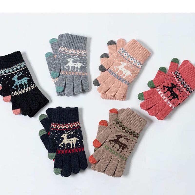 

Winter Deer Jacquard Knitted Touchscreen Gloves One Size