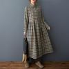Langärmeliges Baumwoll-Vintage-Karokleid in Übergröße, neu in Kleider für Frauen, lässiges, lockeres Frühlings-Herbstkleid