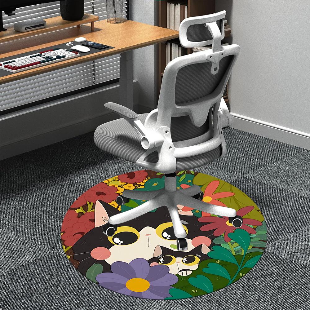 

1pc Floral Cats Office Round Area Rug, Indoor Mat Suitable ForOffice, Under Office Chairs Bedroom Living Room Home Decor, Room Deco u58 80cm by 80cm
