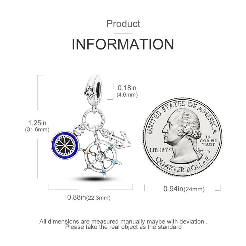 Compass Ship Rudder Pendant Bead Components Plata r Authentic Original Bead Components Compatible With Authentic Original Charm Bead Components