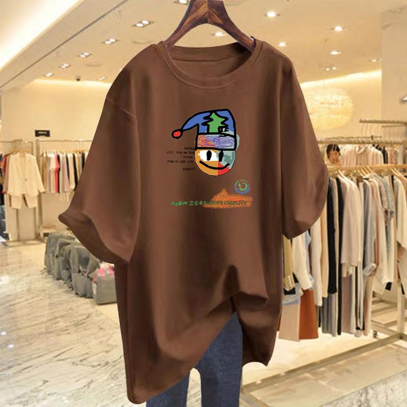 

Cotton short-sleeved t-shirt women s summer new loose large version cartoon top bottoming shirt XXXL