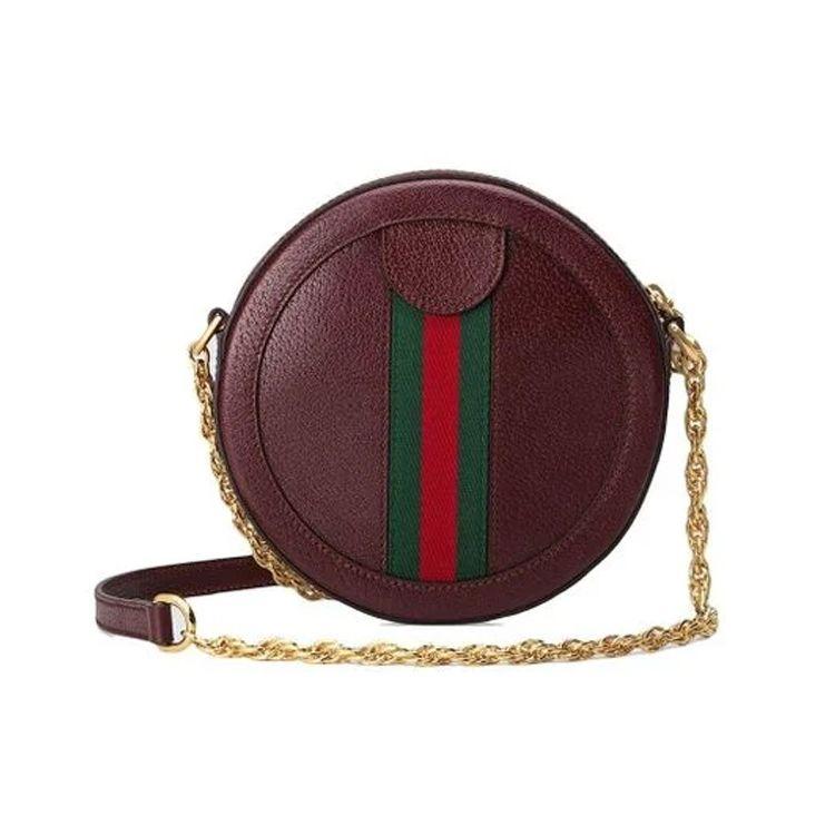 Gucci Gold Logo Striped Web Leather Round Bag Women Handbags Deep-Red 550618-CWG1G-6673