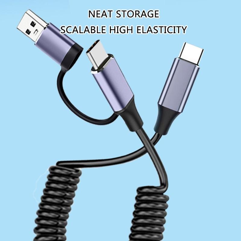 High Efficiency 2 in 1 USB C Fast Charging Data Cable with Intelligent Power Distribution Stretchable Spring Mechanism