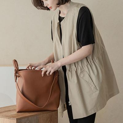 Vest for Women Autumn Loose Double Layer Sleeveless Tops Windbreaker Oversize Casual V-neck Vest