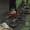 Mini Metal Incense Burner Set Retro Ornate Pagoda Fu Pouch Lotus Styles Traditional Carved Desktop Decor for Home with Gift Box 7