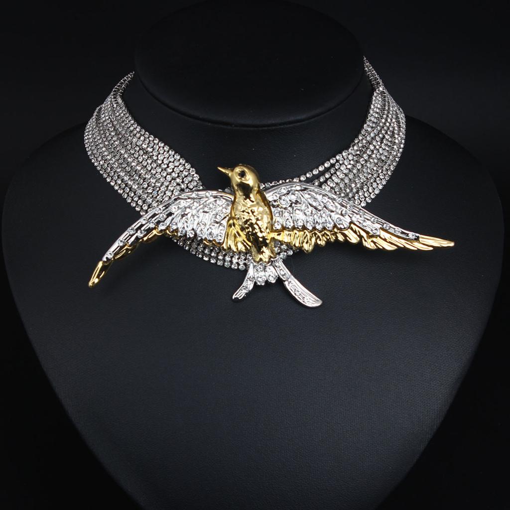 Exaggerated Retro Bird Swallow Multi-Layer Full Diamond Necklace Temperament Neck Chain Female