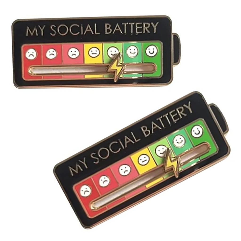 2pcs My Social Battery Pin Mood Change Brooch For 7 Days A Week Functional Aesthetic Brooch For Gifts