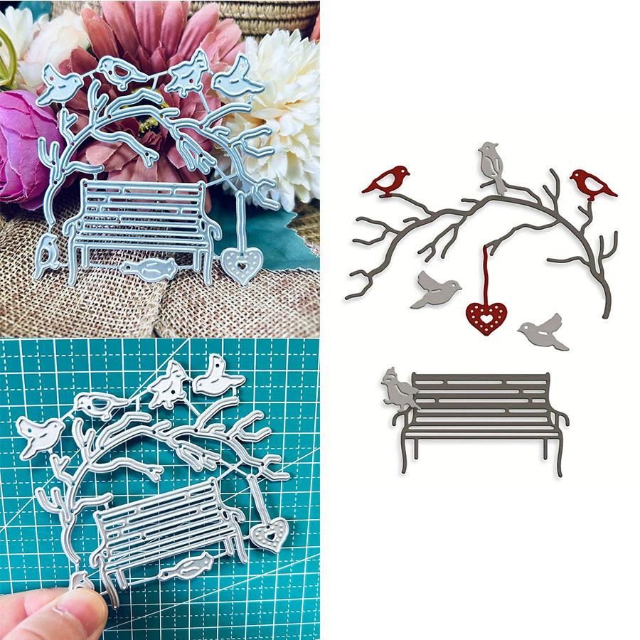 Vögel auf den Ästen Parkbank Metall Schneidformen Schablone für DIY Scrapbooking Fotoalbum Prägepapier Karten Basteln Stanzteile