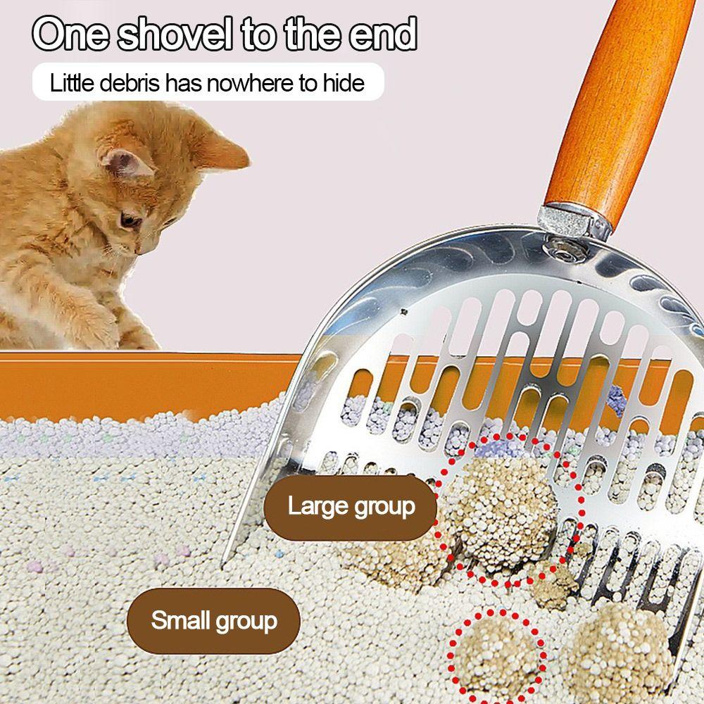 304 Stainless Steel Cat Litter Shovel Anti-slip with Wooden Handle Cat Toilet Scoop Fine Mesh Cat Poop Cleaning Tools