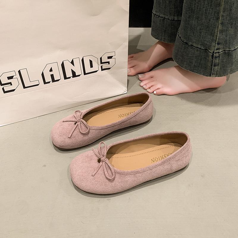 Flat shoes round head candy color suede single shoes 2025 early spring ballet shoes temperament evening shoes grandma shoes