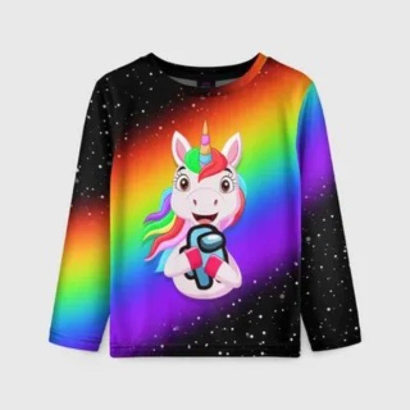 Children's Unicorn Print Tie Dye Cute T-shirts Boys Long Sleeved Fashionable Soft Comfortable Top