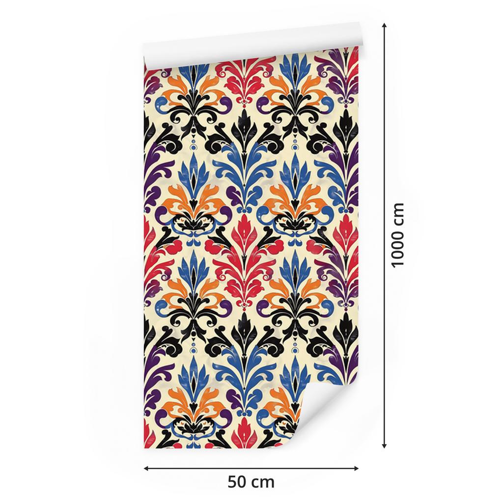 Baroque Damask Wallpaper Cream, Blue and Brown 50x1000