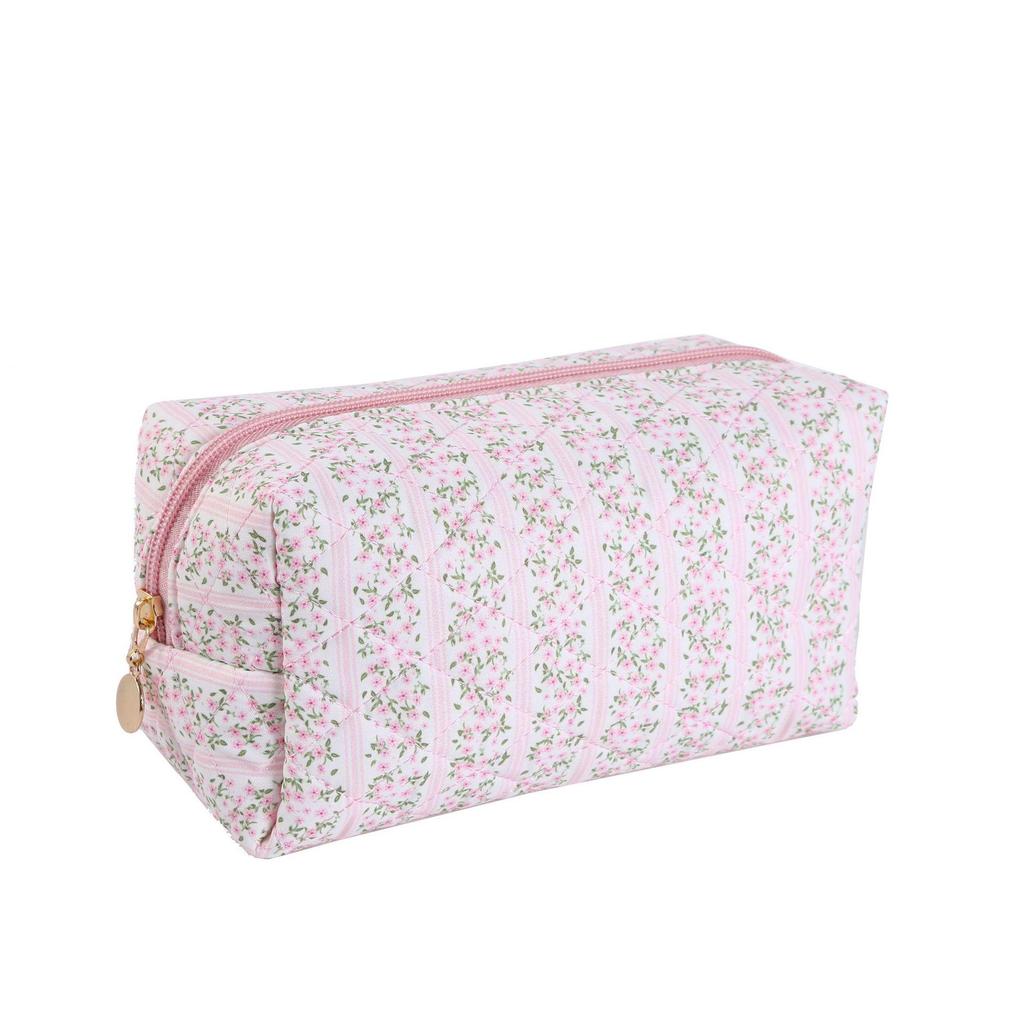 Floral Quilted Cotton Makeup Bag: Large Capacity Student Pencil Case & Toiletries Organizer