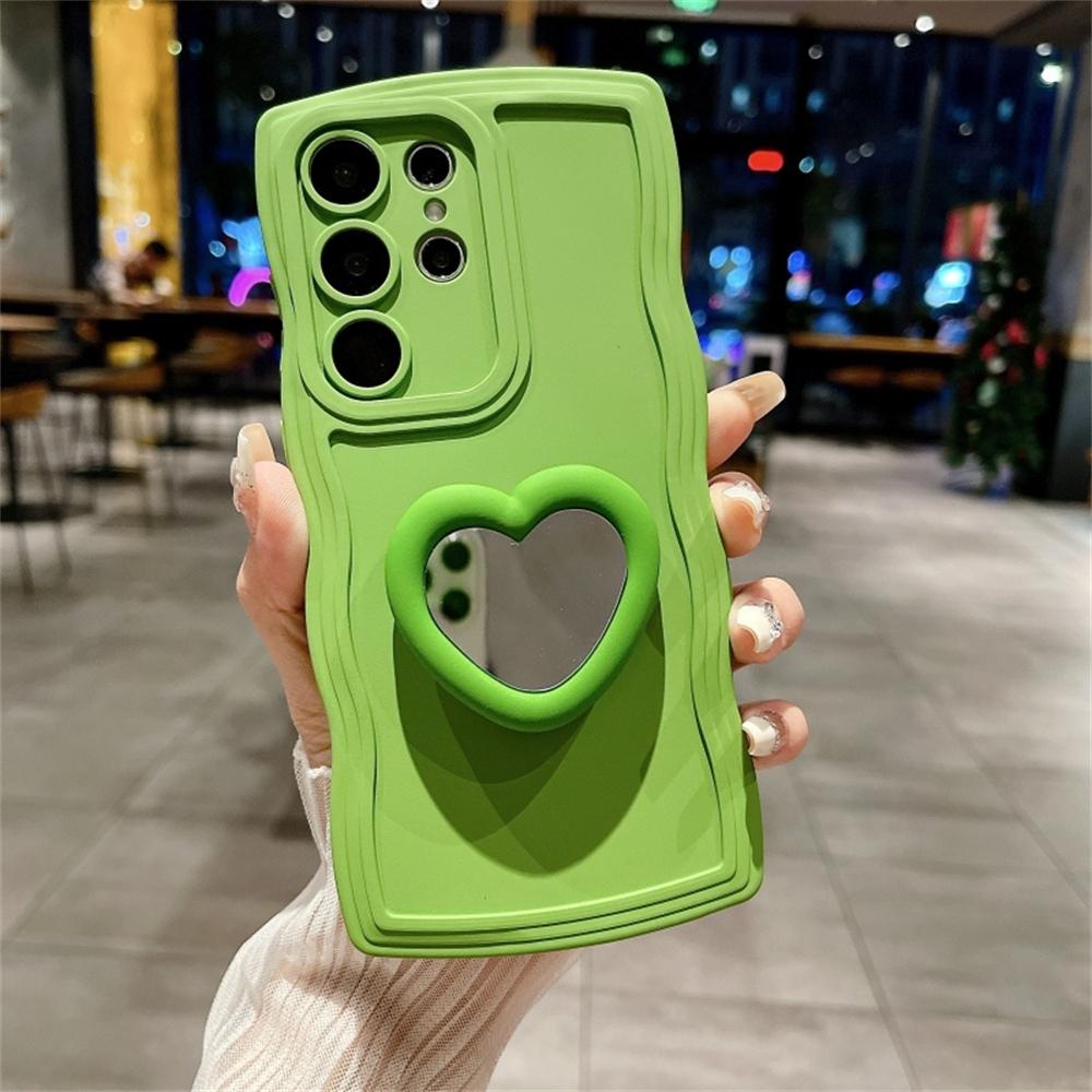 Stylish Love Heart Mirror Stand Case for Samsung S26 S2 Edge S24 S23 Ultra S22 Plus FE A0 S A6 A36 A A3 A16 Silicone Cover