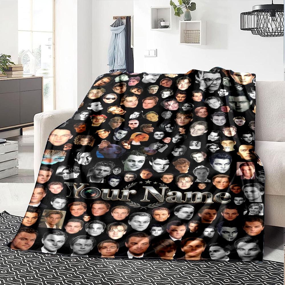 Name Custom Leonardo DiCaprio Print Flannel Blanket High Quality Warm Comfortable Cover for All Seasons Perfect for Gifts Home Decor