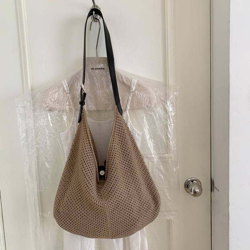 Borsa in Maglia Stile Coreano per Donna Borsa a Spalla Uncinetto Lavorazione a Rete Grande Capacità Borsa da Spiaggia Estiva Borsa a Mano Casual Quotidiana KTB