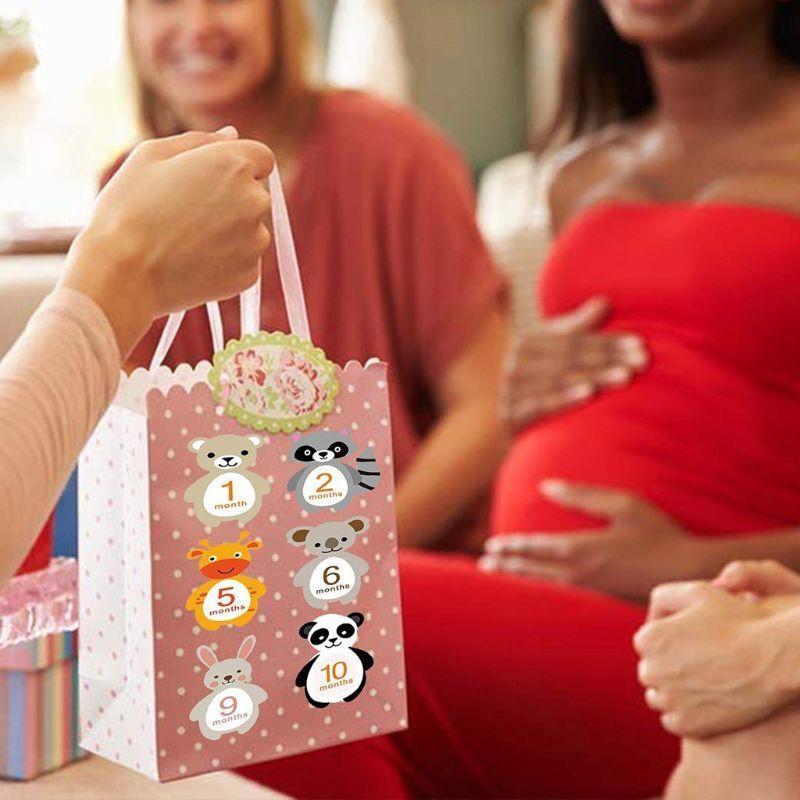 W89C Animals Baby Milestone Stickers Unisex Newborn Photo Stickers Belly Stickers Jungle Newborn Gender Neutral 12 Count