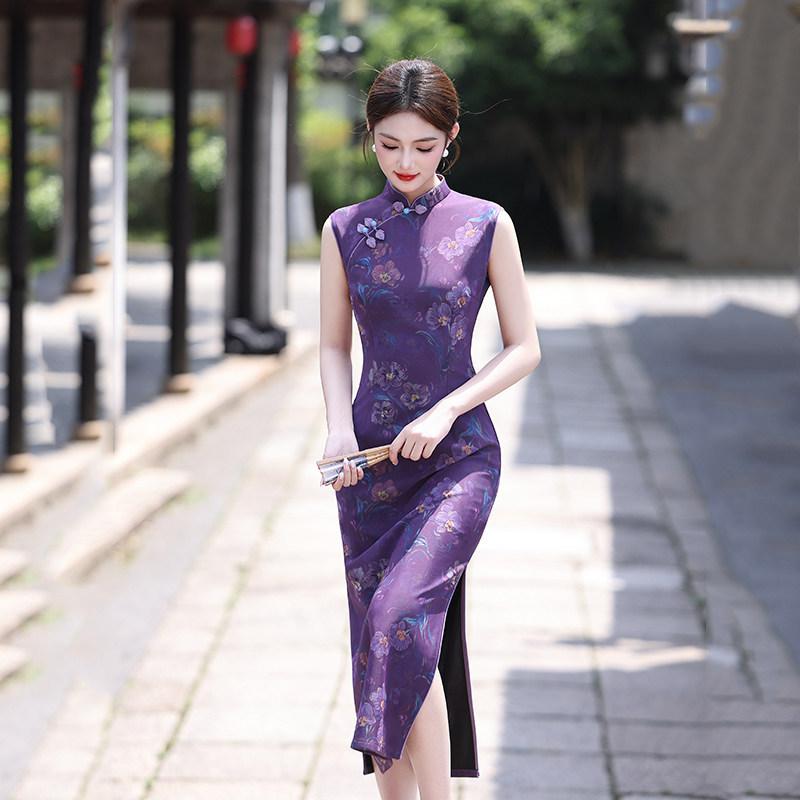 Purple Sleeveless National Style New Chinese Suzhou Long Cheongsam Improved Young 1011 New Women's Premium Sense