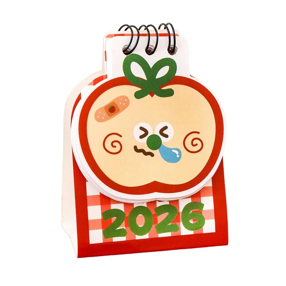 Simple Mini 2026 Desk Calendar Coil Binding Cartoon Schedule Planner Portable Fruit Shape Desktop Calendar Gifts