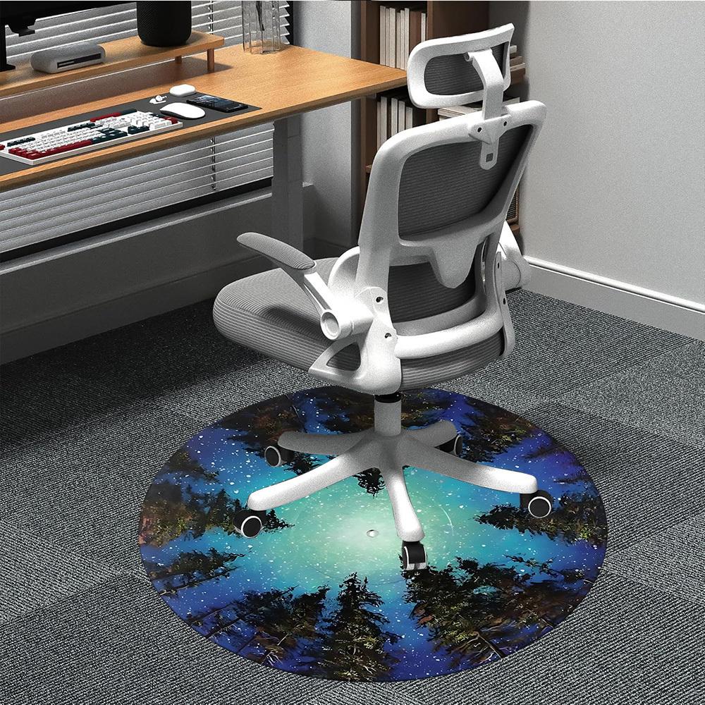 1PC Forest Sky Aurora Office Round Area Rug, Mat Suitable For Office, Under Office Chairs Bedroom Living Room Home Decor, Room Deco