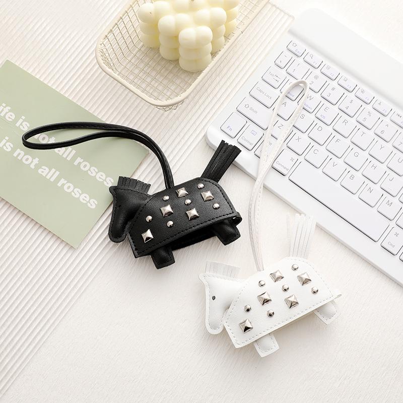 Cross Rivet Leather Pony Bag Charm and Keyring Accessory