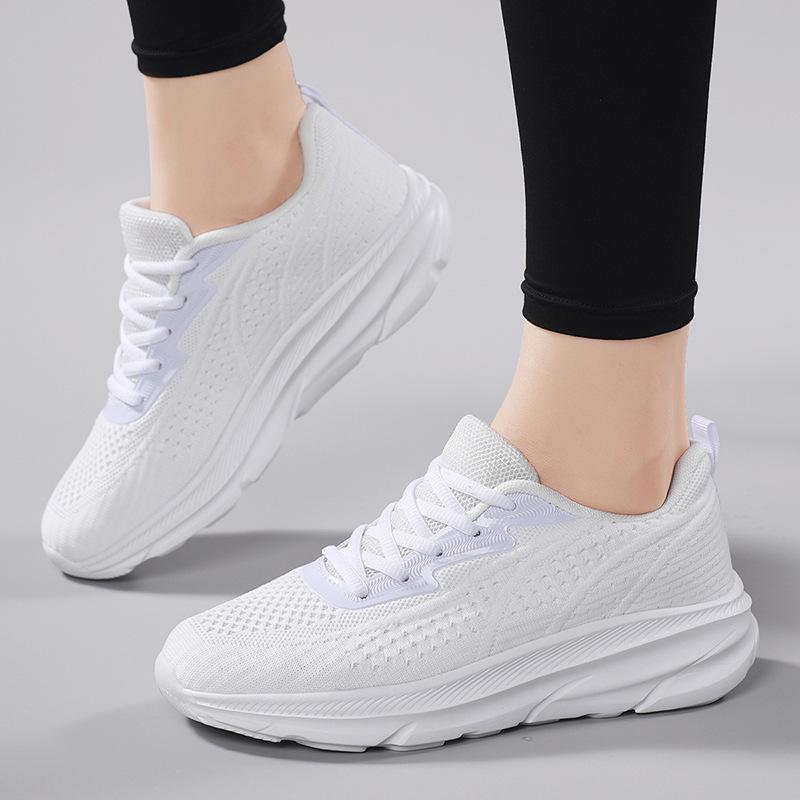 Women's Autumn Flyknit Thick Sole Casual Running Shoes - Breathable Mesh, Large Size, Comfortable Sport Sneakers for Mom