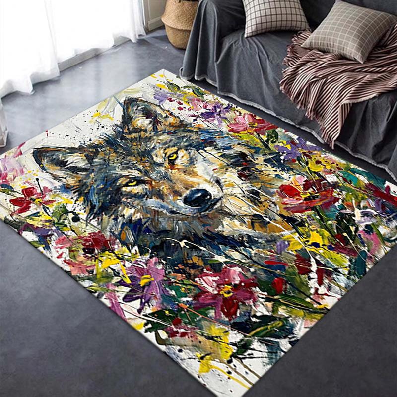2025 Neuer Wolf Abstrakt Teppich Läufer für Wohnzimmer Schlafzimmer Zuhause Sofa Dekoration, Kinder Spiel Rutschfeste Fußmatte144