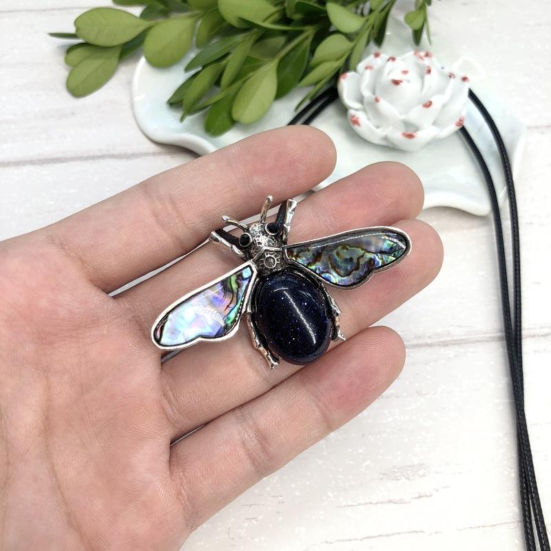 Seashell Ancient Silver Bee Necklace Femininity Simple Sweater Chain Shell Blue Sandstone Pendant Jewelry