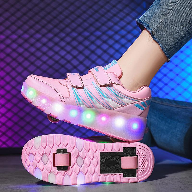 New runaway shoes children's pulley shoes USB charging luminous shoes skates invisible wheel shoes double wheel popular women