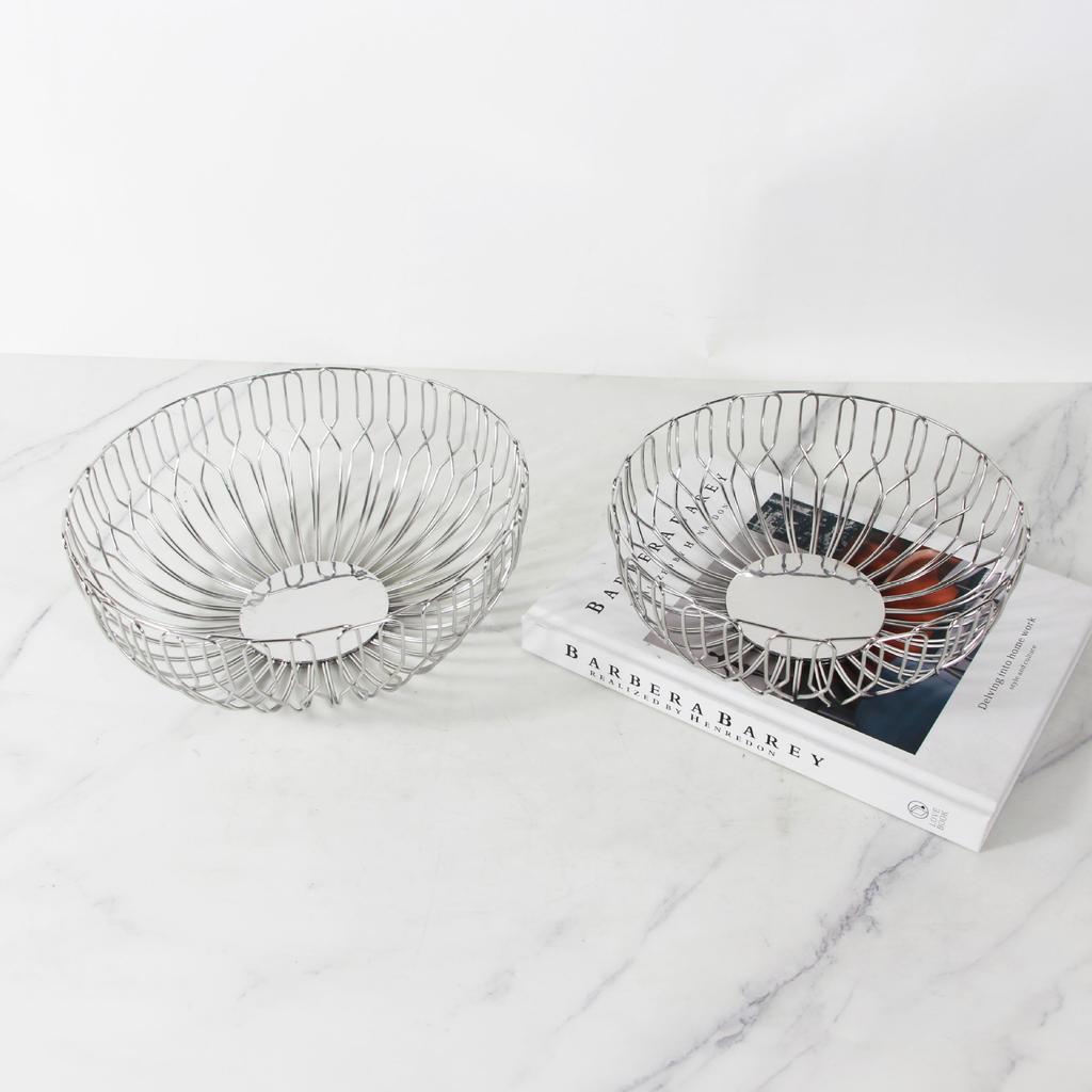 Ronde RVS Fruitmand Schaal Bureau Opbergbak Uitgeholde Zilveren Kom Keuken Organizer Huisdecoratie