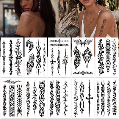 10 vellen Zwart-wit Stam Tattoo Stickers Voor Hand Arm Lichaam Tijdelijke Nep Waterdichte Tattoo Stickers DIY Creatieve Cadeaus