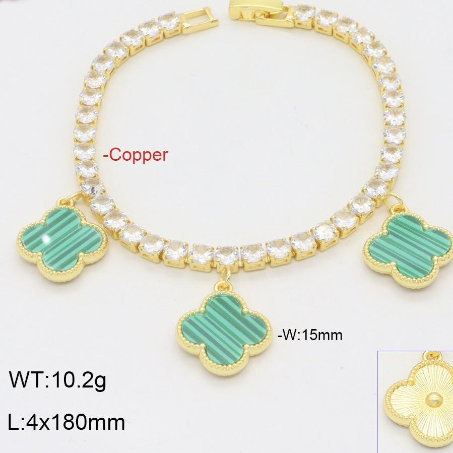 Fashionable Light Luxury Zircon Copper Three Flower Four Leaf Clover Bracelet Elegant and High End Handmade Decoration