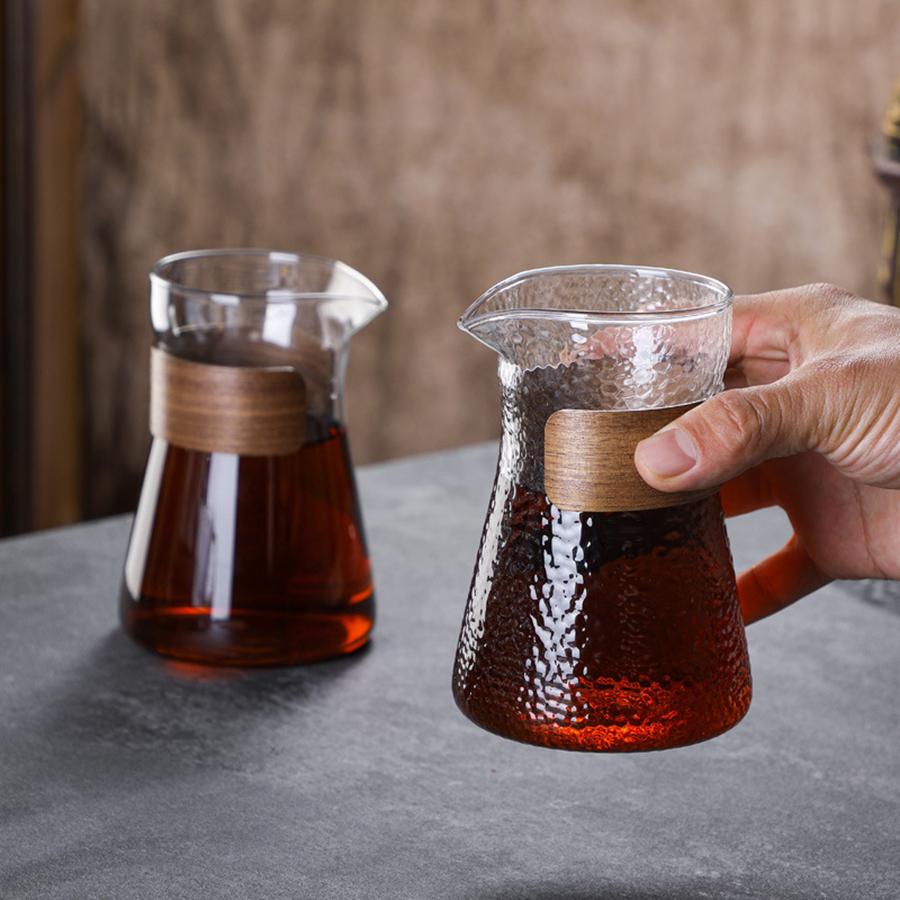Glass Coffee Server Glass Coffee Carafe with Heat-Resistant Wood Loop 500ML/16oz Glass Coffee Carafe with Wood Ring