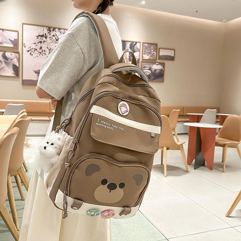 New High-value Harajuku Fresh and Sweet Candy-colored Bear Backpack, Lightweight and Large-capacity Backpack for Junior High School Students
