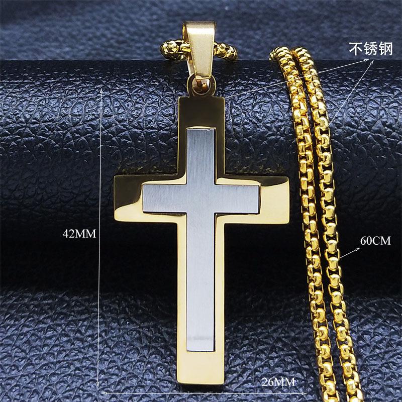 HNSP Edelstahl Kreuz Anhänger Kette Halskette Für Männer Christus Jesus Katholische Kruzifixe Rosenkränze Zubehör