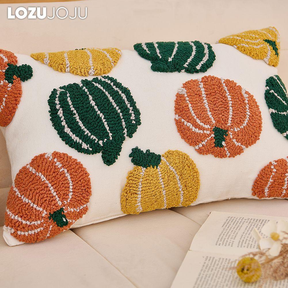 1 PZ Federa per Cuscino di Halloween LOZUJOJU Motivo Zucca Foglia Ricamo Tridimensionale Copricuscino per Divano Soggiorno Camera da Letto Arredamento Casa
