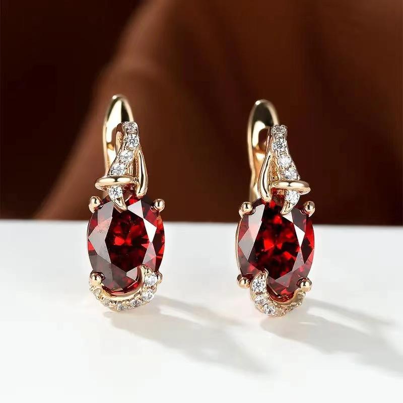 

Elegant Zirconia Stud Earrings with Oval Cut Simulated Gemstone and Cubic Zirconia Accents for Women Fashion Jewelry Accessory One Size