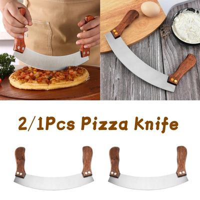 2/1 Stücke Pizzamesser Nougat Doppelter Holzgriff Edelstahl Mit Gebogenem Schaber Cutter Backwerkzeug Küche Backformen