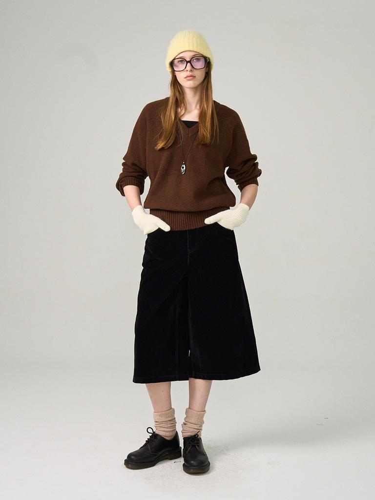 HUNCH Loose Velvet Wide Half-Length Pants
