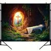 2D Christian Resurrection Backdrop, Empty Tomb with Cross Photography Background