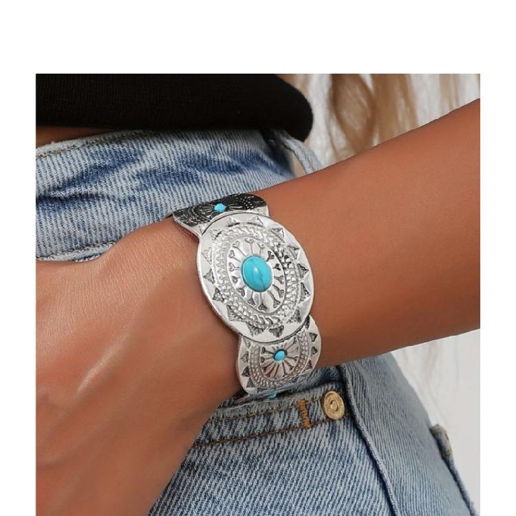 Bracciale Bohemien Aperto Retro con Accessorio Turchese Bangle Stiloso per Festival Musicali e Avventure di Viaggio