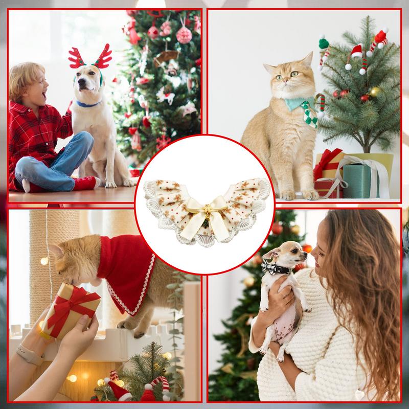 Dog Bibs For Holiday Soft Adjustable Christmas Dog Bibs Dog Bandanas Cute Lace Breathable Pet Scarf Reversible Pet Accessories