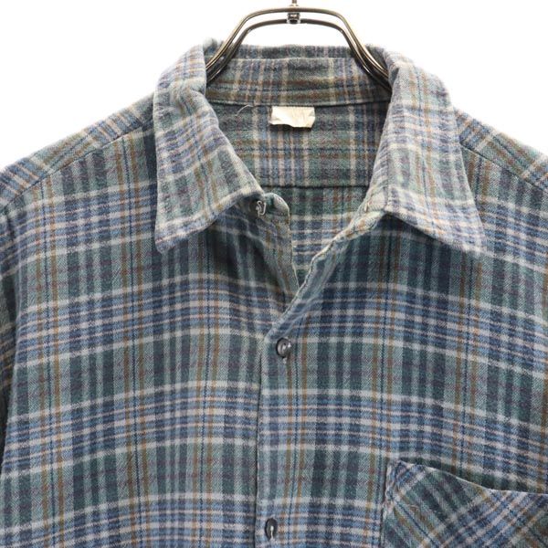 VINTAGE 70s Grandpa Shirt Euro Work Check Pattern Long sleeve half button shirt Men's Used