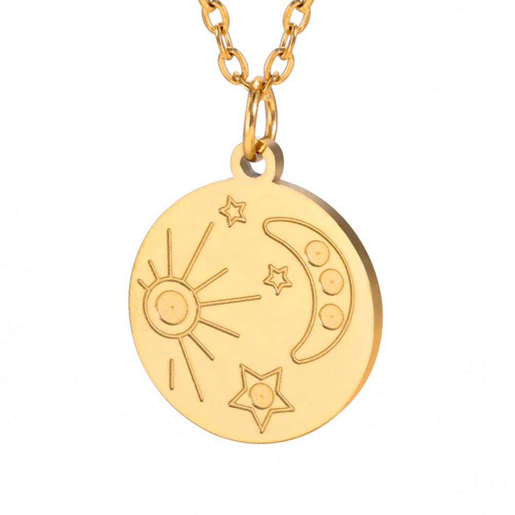Round Coin Compass Pendant Necklace for Men Women Viking Star Butterfly Stainless Steel Choker Jewelry Hip Hop Accessories Gift