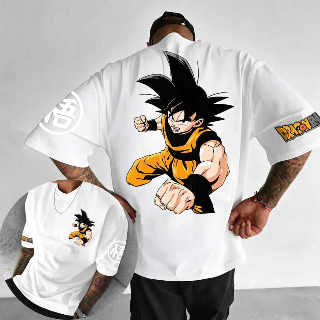New Dragon Ball Anime Goku Roundneck Shortsleeved 2026 Summer American Mens Loose and Breathable Sports Cotton Tshirt