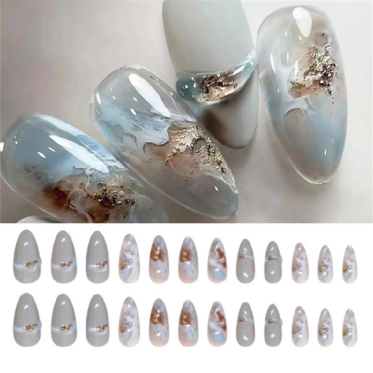 24Pcs Almond Fake Nail Press On Nail Artificial Nail False Nail Glues On Nail Gradient Designs French Nail Tips Gifts