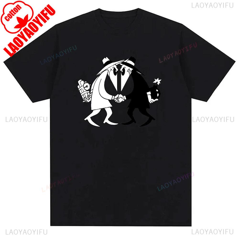 Retro 80s Spy Vs Spy Cartoon Graphic Cotton T Shirt Mens Summer Crew Neck Funny Humorous Vintage Style Fashion Print Tee Shirt